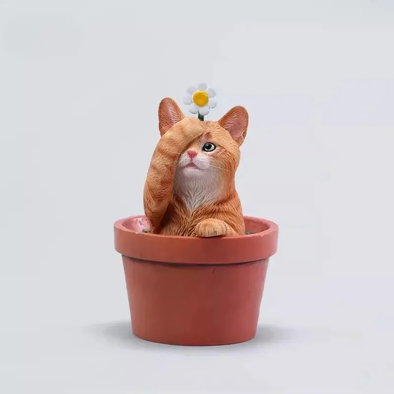 1/6 Schaal Simulatie Hars Leuke Bloempot Kat Meerdere Kleuren Diermodel voor 12 inch Speelgoedfiguren Scène Accessoire Cadeau Verzamelen