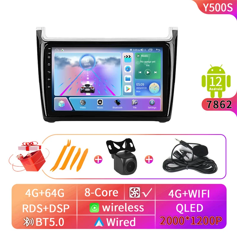 2K screen 4G machine, 4+64G in car central control screen, in car navigation all-in-one machine suitable for Volkswagen Polo 201