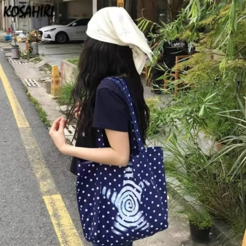 

Y2k Aesthetic Vintage Print Dots Shoulder Underarm Bag Women Casual Grunge Dots Shoulder Handbags Korean Streetwear Tote Bags