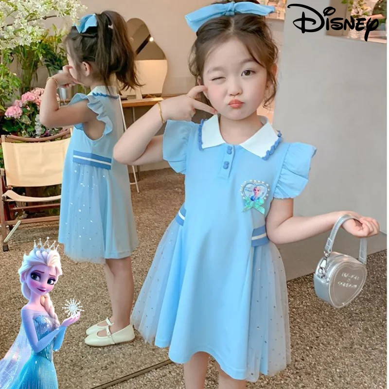 

kawaii new disney cute elsa girl summer fashion creative versatile soft cartoon pattern design sweet princess sleeveless dress