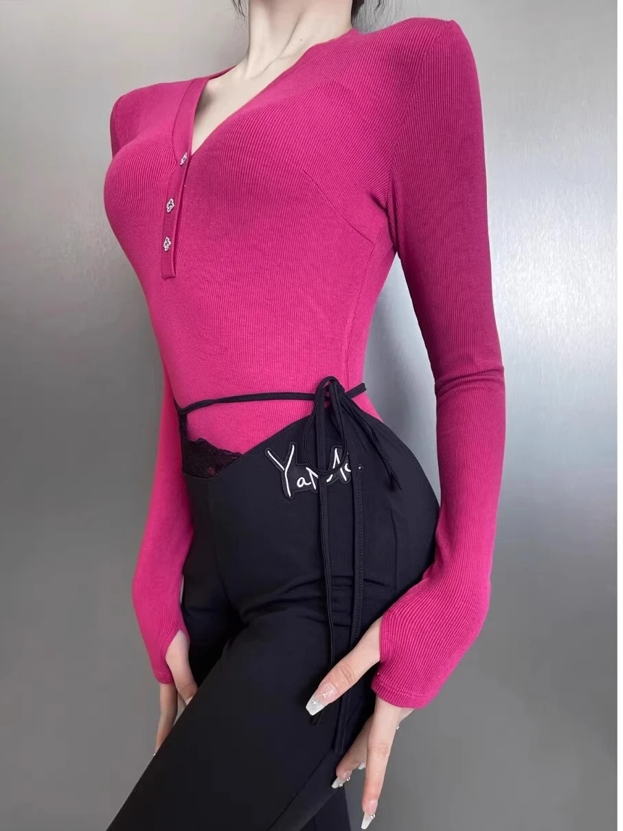 

UK Latin Dance Dress Women's Long Sleeve V-Neck Top & Flared Pants Set with Lace Detail for Dance Practice & Performance