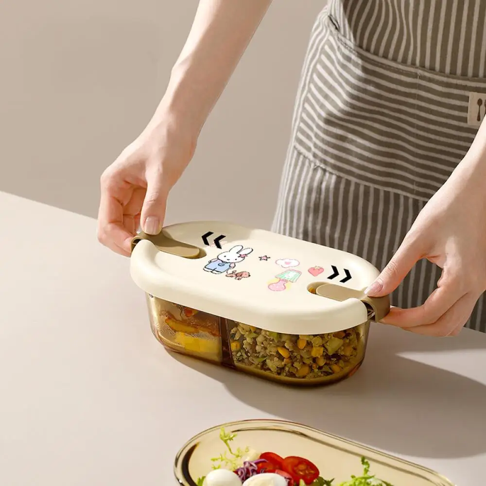 يمكن تسخين صندوق الغداء الزجاجي اللطيف على شكل أرنب ميفي لعمال المكاتب للحفاظ على بينتو طازجًا #3