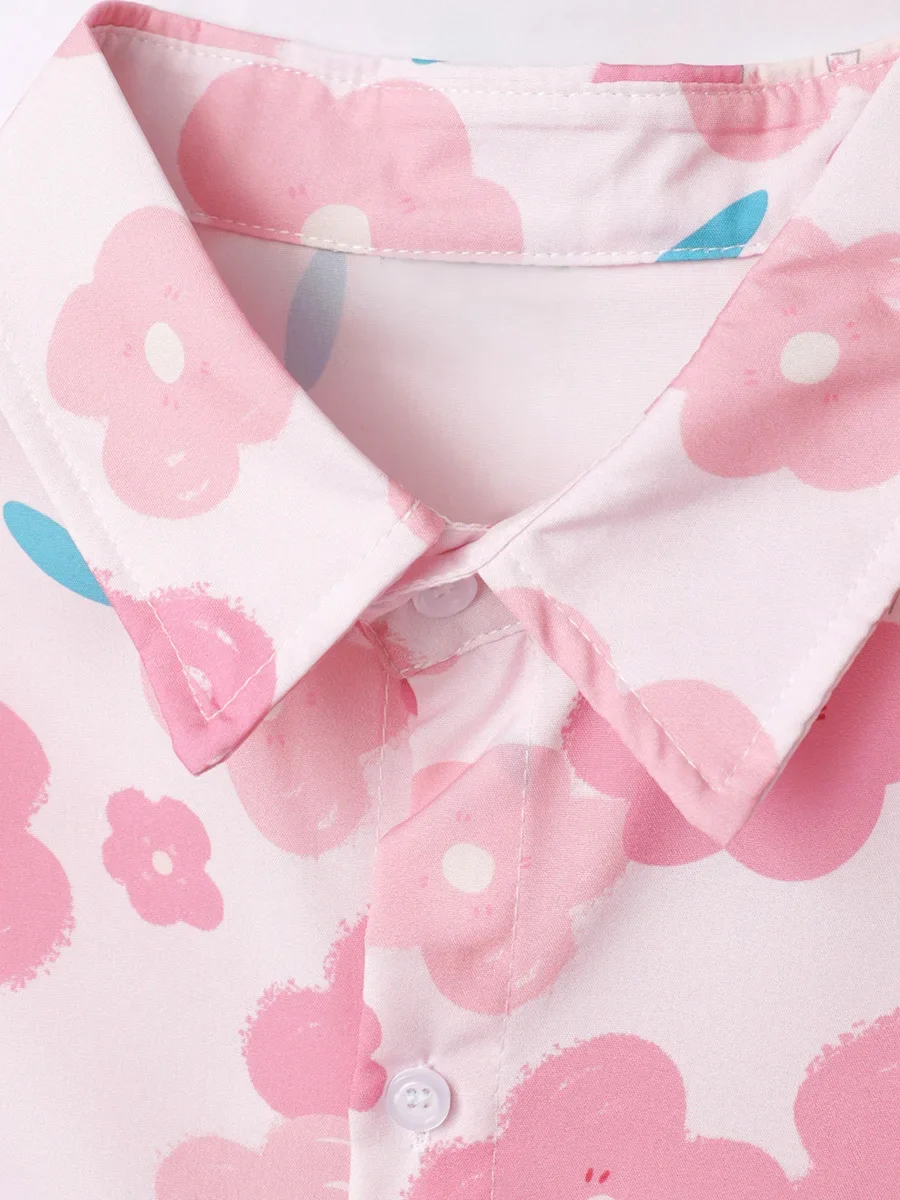 قميص رجالي بأكمام قصيرة مطبوع كرتوني ، كبير الحجم ، فضفاض ، كاجوال ، شاطئ ، صيف ، طالب ، أزياء الأزواج ، ملابس رجالية #5