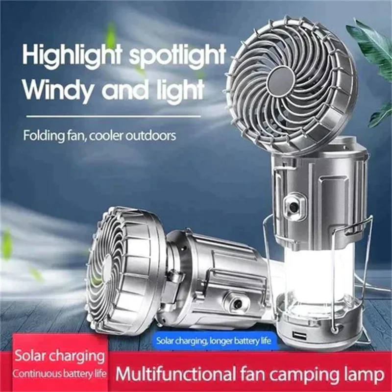 

Portable Camping Lanterns Electric Fan 1500mAh LED Solar Power Hanging Tent Rechargeable Outdoor Emergency Lamp with Fan
