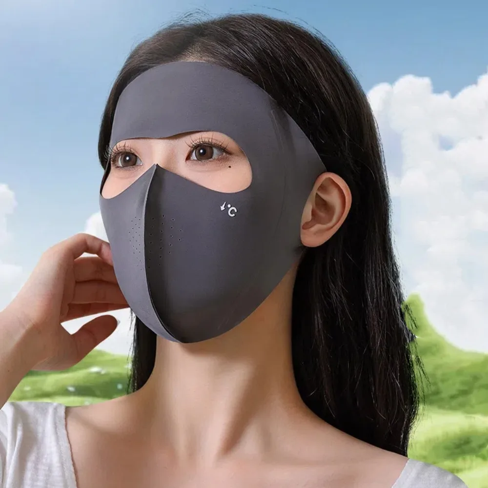 Maschera per protezione solare in poliestere UPF50+ Maschera di protezione UV traspirante senza traccia Foro piccolo Sottile Seta di ghiaccio Abbigliamento per il viso Scuola