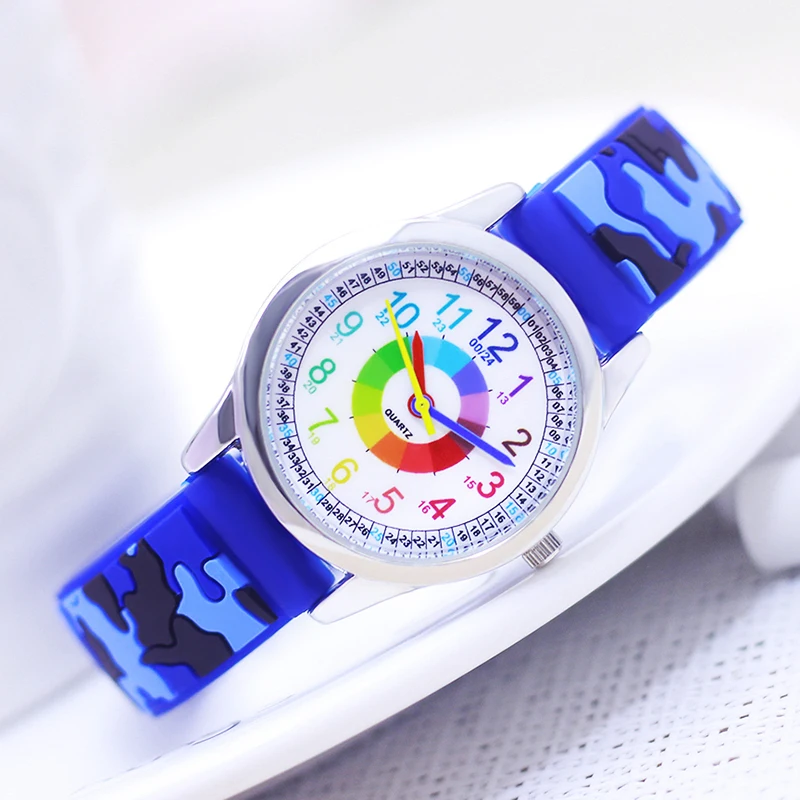 2024 new sale fashion children child boys girls silicone Camouflage Rainbow digital quartz wristwatch students learn time watch