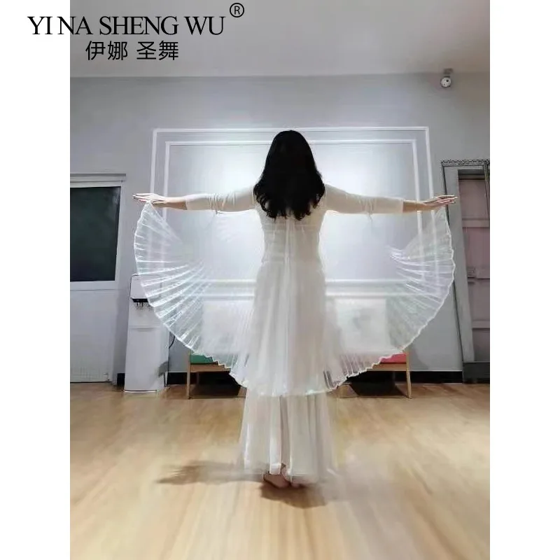 Skrzydła do Tańca Brzucha Symphony Yarn Płaszcz Ręcznie Robione Rekwizyty Skrzydła dla Dorosłych Występ Taneczny Białe Transparentne Kolorowe Skrzydła do Zawieszenia na Szyję