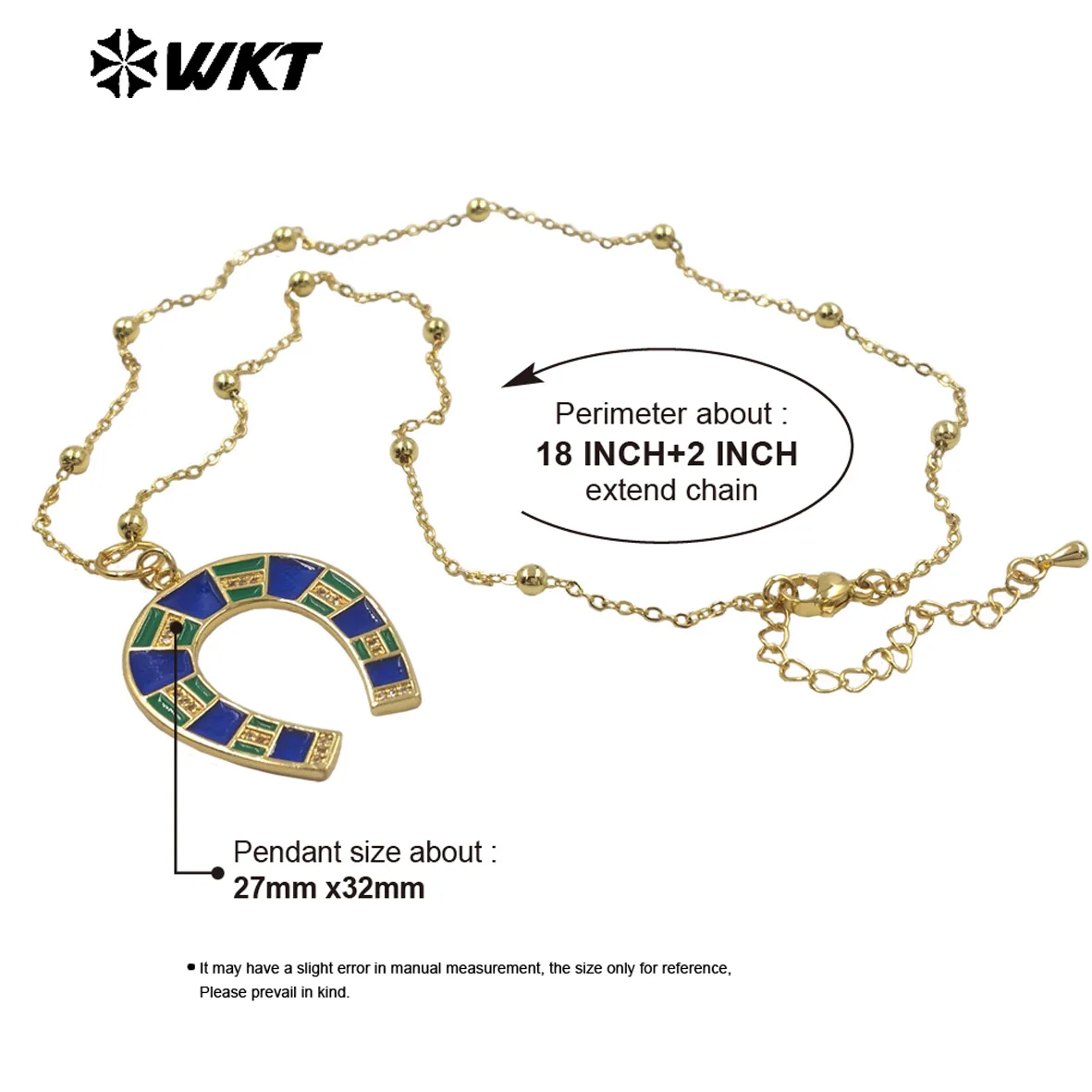 

WT-N1517 New Unique Magnet U Letter Shape Drop Oil Colored Pendant With 18+2Inch Long Beads Necklace For Couple Accessory