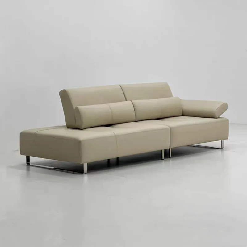 Italian minimalist deep white full cowhide sofa, modern minimalist functional sofa