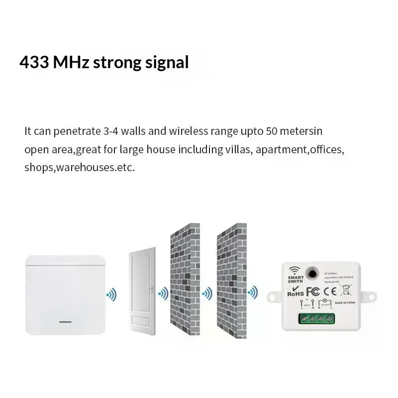 Wireless ON OFF RF433 Module Remote Control Light Switch 1/2/3 Gang Push Button Wall Light Switch For Light Bulb Chandelier