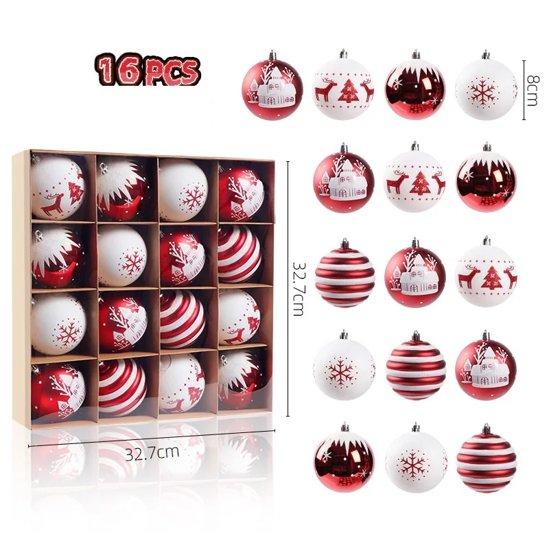 Hand-Painted Plastic Christmas Ball, Round Baubles, Xmas Ornaments, Christmas Tree Decoration, 2024, 8cm