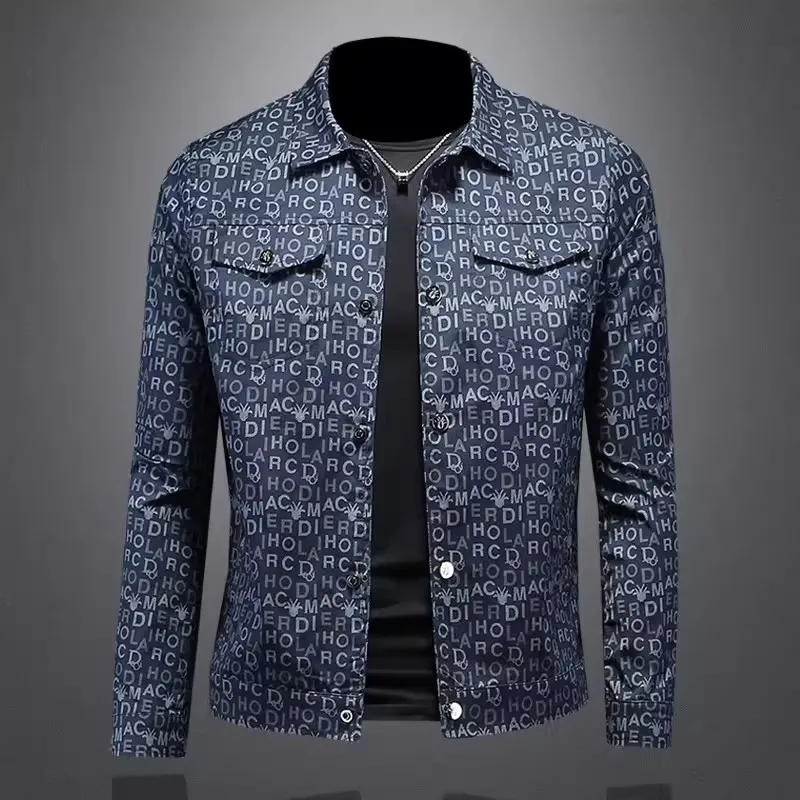 

Модная куртка с отложным воротником и буквенным принтом для мужчин, молодежная, весенняя, в повседневном стиле, темно-синяя, универсальная, стильная верхняя одежда