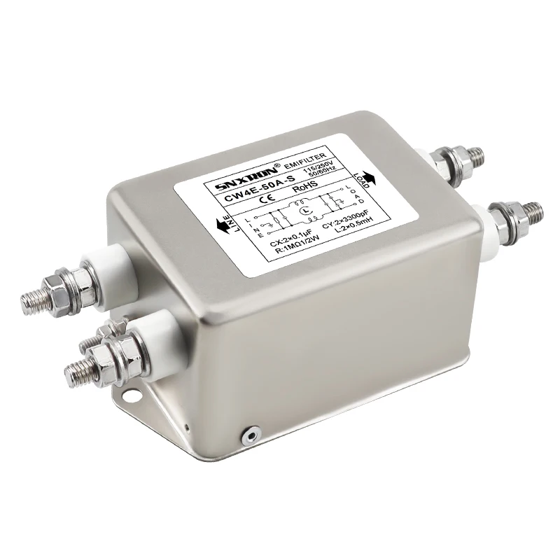 

CW4E-50A-S Single-Phase AC EMI Power Filter 50A/60A 250VAC Bolt-Mount Two-Stage Filter with Amorphous Magnetic Ring for Noise Re
