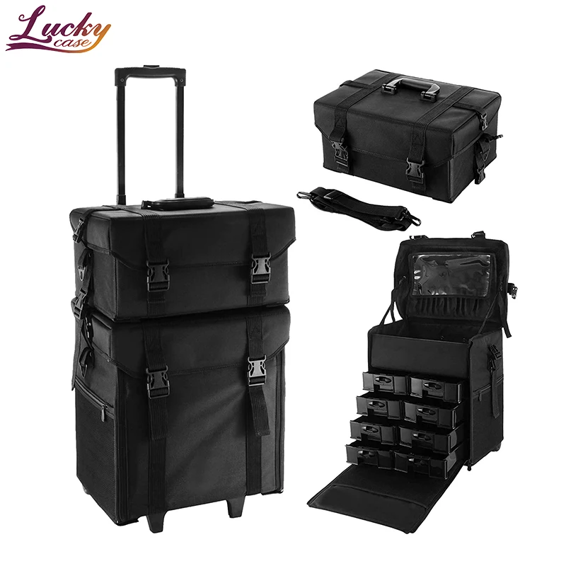 Professional Makeup School Trolley Bag Oxford Barber Salon Trim Tools Storage Trolley Bags 2 in 1 Trolley Bags with Travel Wheel