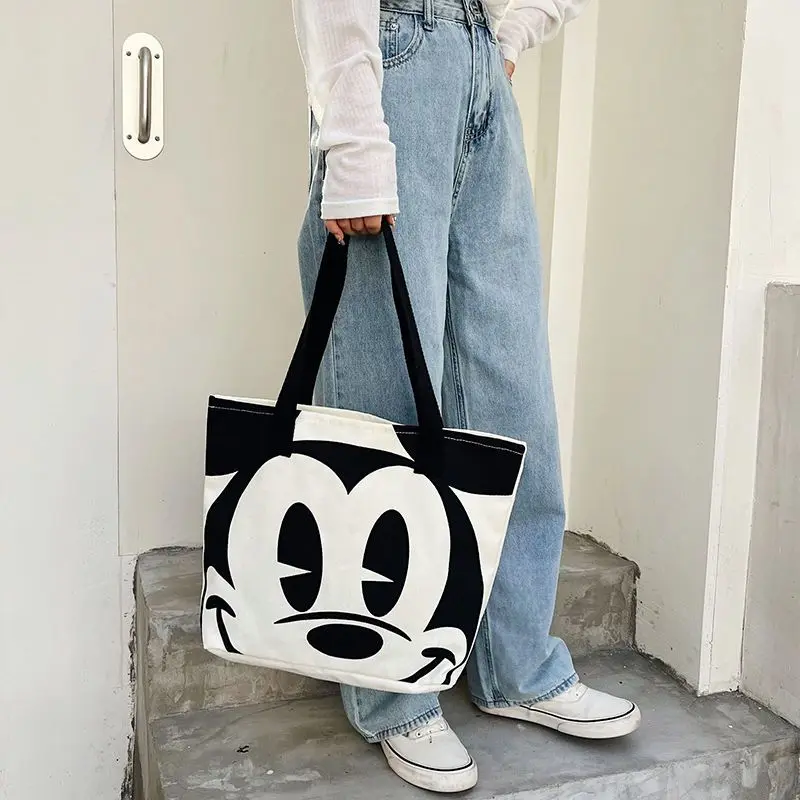 Disney 2023 New Cartoon Mickey Women's Handbag Student Fashion Canvas Shoulder Bag Donald Duck Large Capacity Shopping Bag