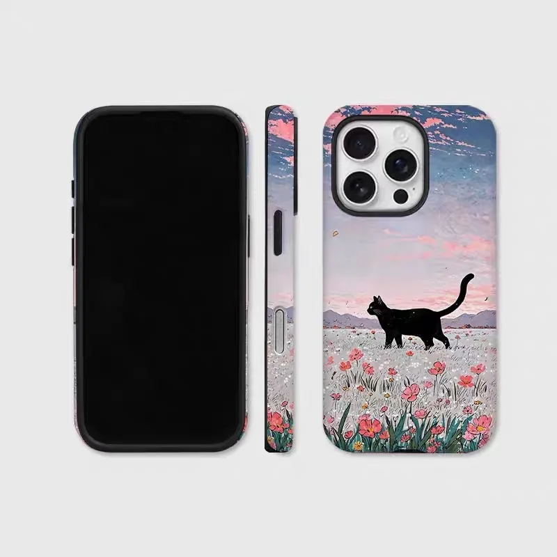 

Ins Purple Flower Sea Cat Cartoon Case for IPHONE 16ProMax 15 14 13 12 11 PRO Plus Acrylic TPU Two in One Magnetic Phone Cases