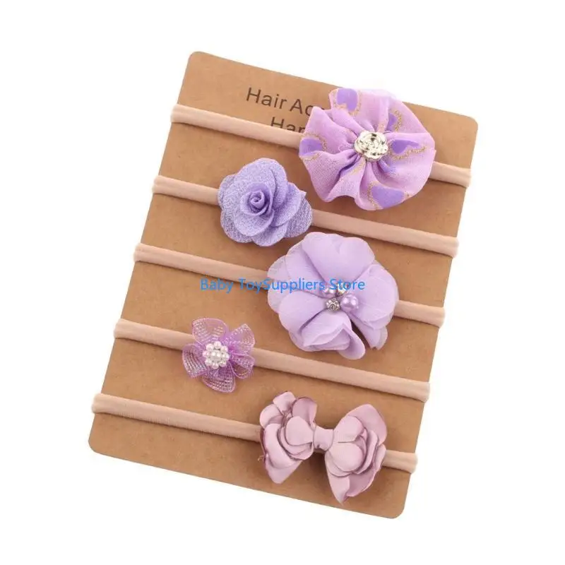 

R1WF 5pcs Toddler Nylon Headwear Soft and Stretchy Bowknot Flower Headdress for Daily