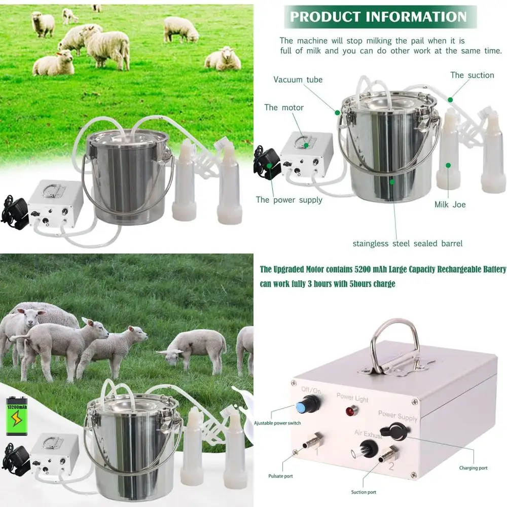 

13200mAh Rechargeable Battery Electric Milker, Portable Automatic Milking Machine with Adjustable Vacuum and 2 Teat Cups for Goa