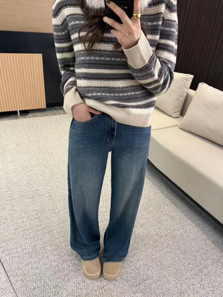 

Denim Straight Leg Jeans Heavy Waed Lyocell Blended Women's High Waist Ele Sle Micro Stretch Fabric