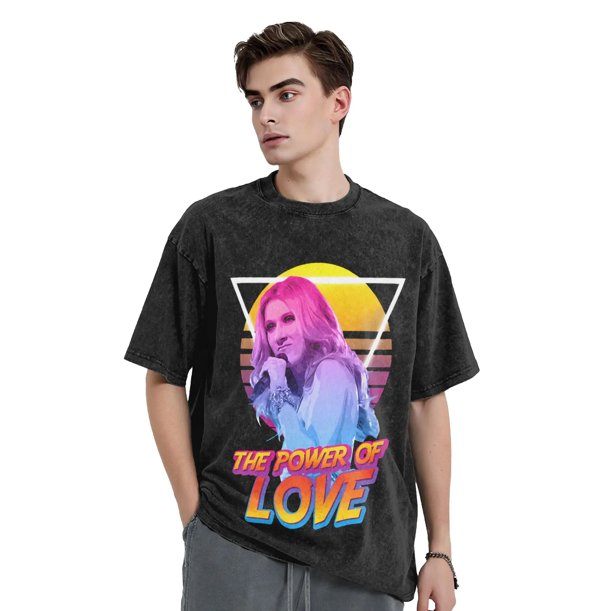 Celines Dions Gewaschenes T-Shirt für Herren Vintage Baumwoll-T-Shirts Strand Rundhals Harajuku T-Shirt Maßgeschneiderte DIY Oversize-Oberteile – Detail 2