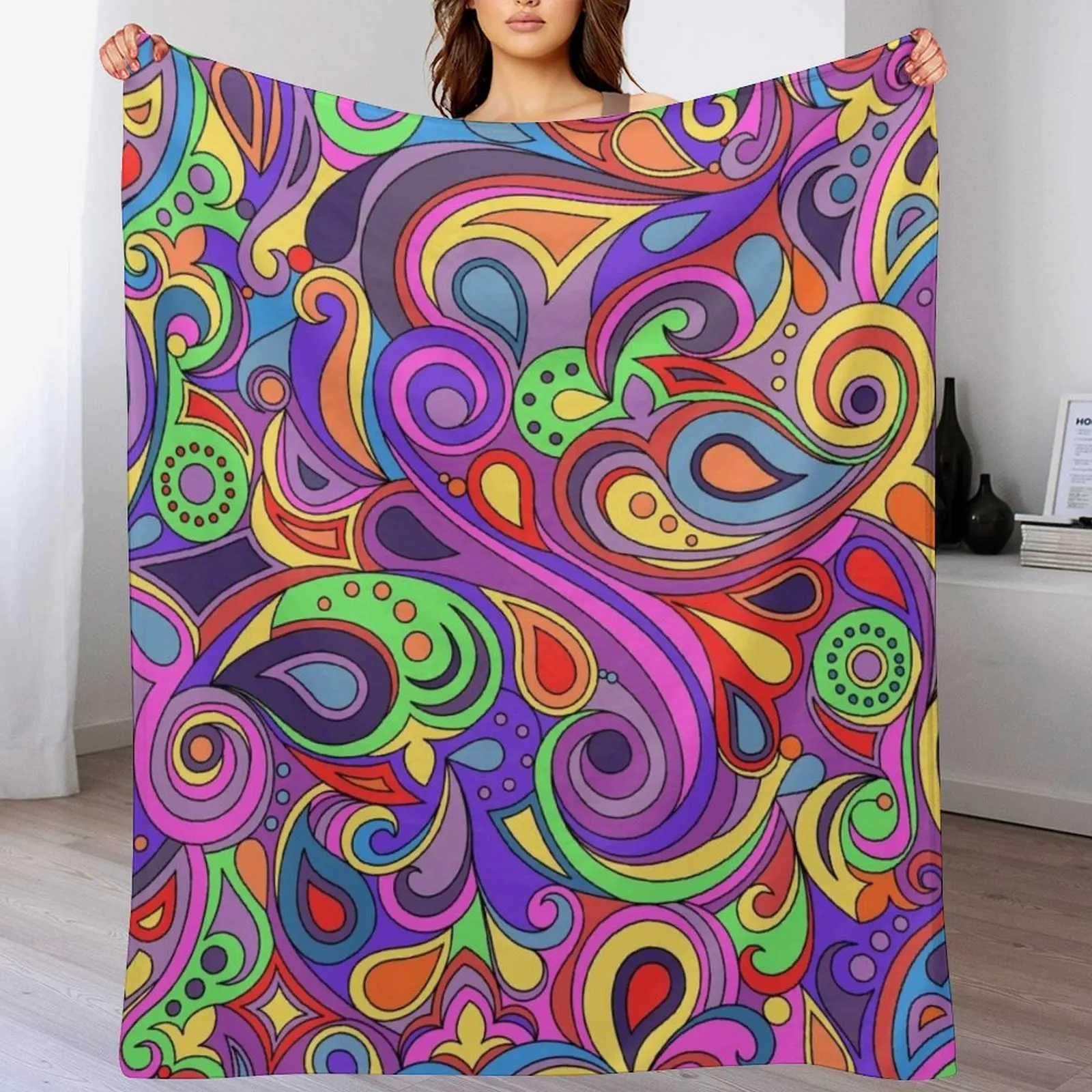 

Groovy Psychedelic Hippy Paisley Pattern Throw Blanket Thins Cute Plaid funny gift Polar Blankets