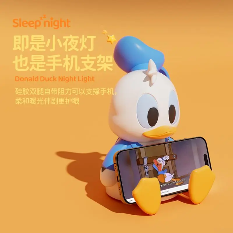 Disney Donald Duck Cartoon Schattige Multifunctionele Nachtlampje Mobiele Telefoonhouder Zacht Licht Oogbescherming Hoogwaardige Ornamenten