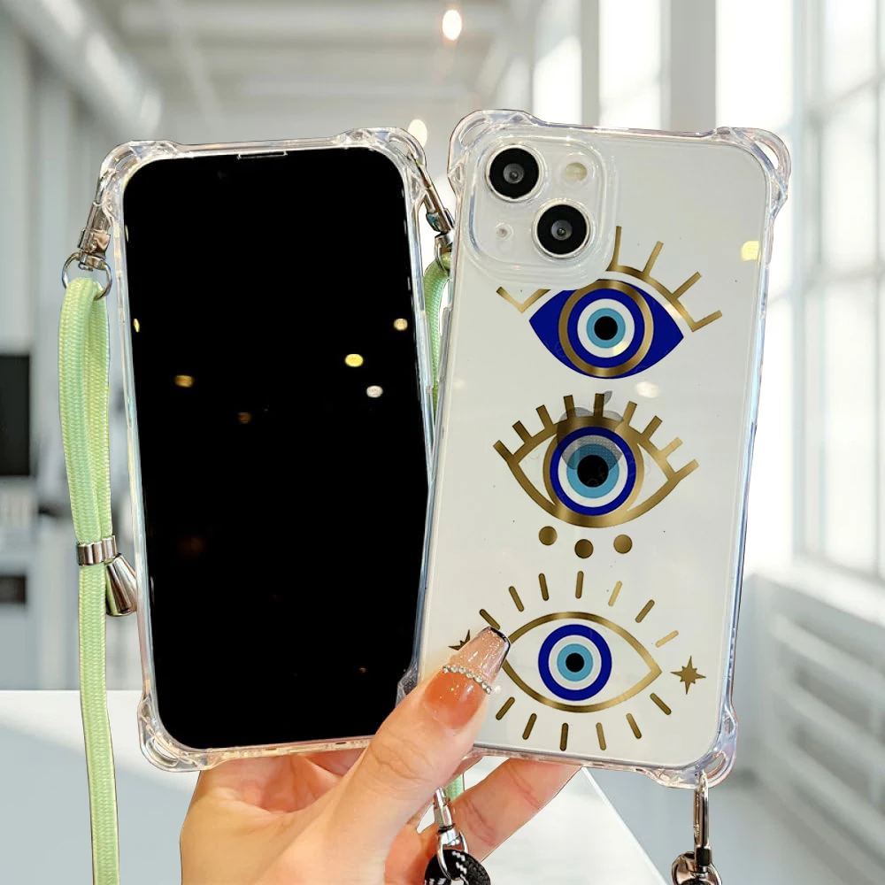 Beautiful Eye type Collection Suitable for iPhone 16 Case Portable Four Corner Drop Protection Equip with hanging rope ﻿ B#