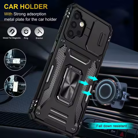 Slide Camera Lens Case For Samsung Galaxy S24 S23 S22 Ultra S21 Plus S20 FE A53 A73 A72 A52 A34 A33 A14 A32 5G Armor Ring Cover