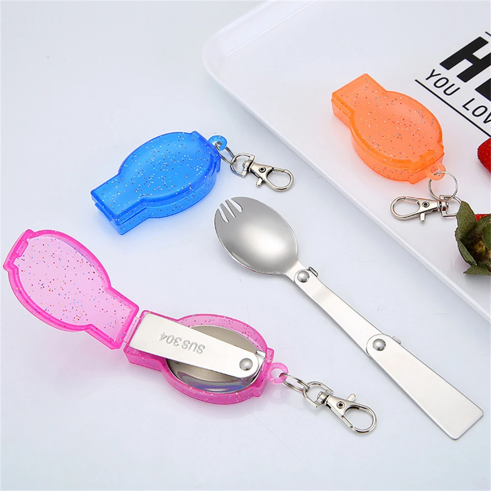 Outdoor Camping Folding Fork and Spoon, Stainless Steel, Multi-Function, Portable, Foldable, Travel Tableware, Picnic Tool, 1Set