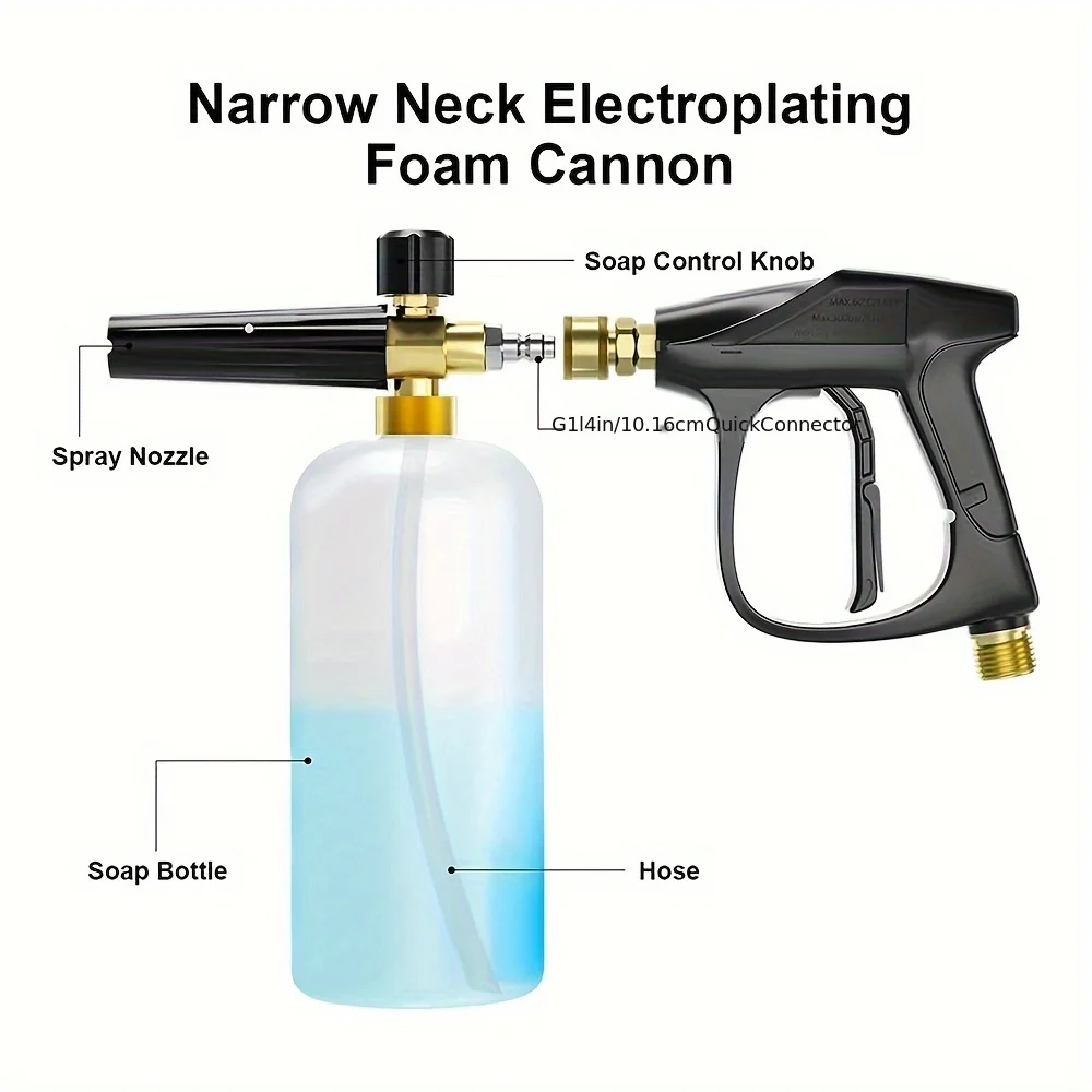M22-14 High-Pressure Water Gun with Foam Spray Pot, Nozzle Car Washing Suit, 1/4 Inch Quick Connector, with Car Washing Gloves