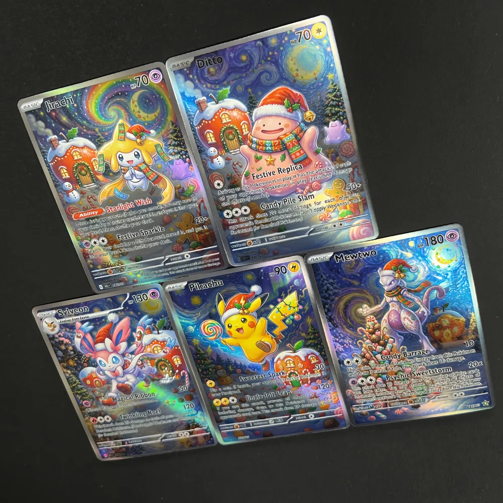 5Pcs Cards TCG  Sylveon Jirachi Ditto Mewtwo Rare  Card Set  Christmas Present For Kid Gift