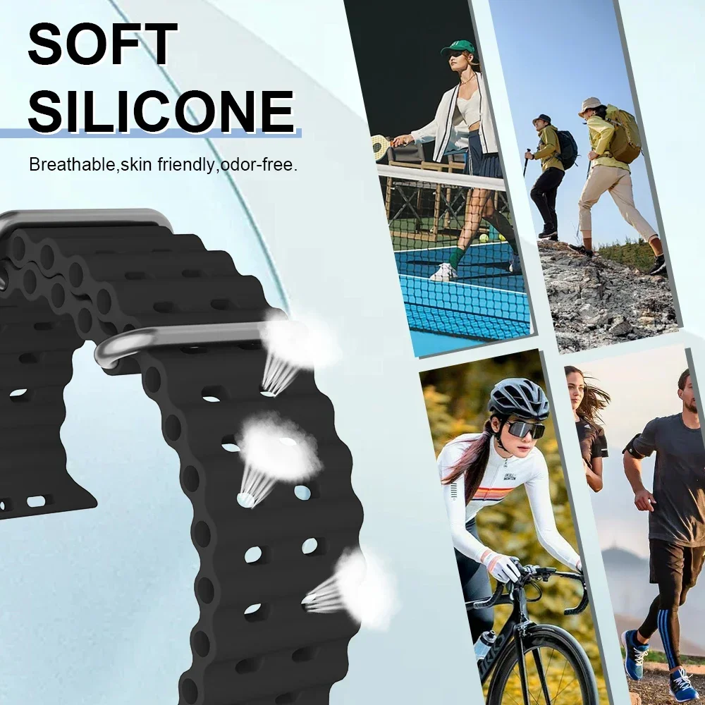 Correa oceánica para Apple Watch Series 10, 9, 7, 8, 5, 6 SE, pulsera de silicona, Correa para iWatch Ultra 49mm 45mm 46mm 42mm 44/40/41mm