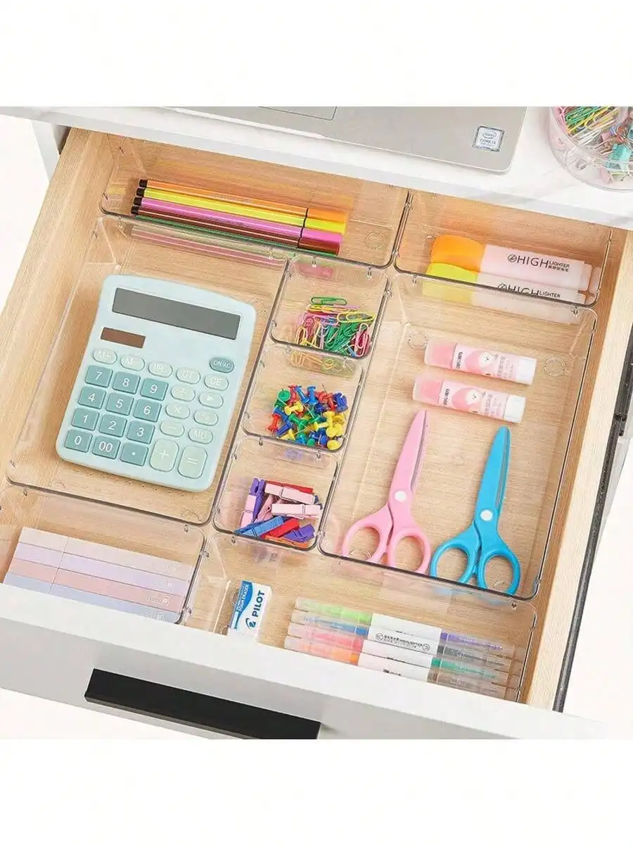 Conjunto organizador transparente de 24 unidades: mesa de acrílico/gaveta/armazenamento de vaidade de cosméticos + suporte de escova