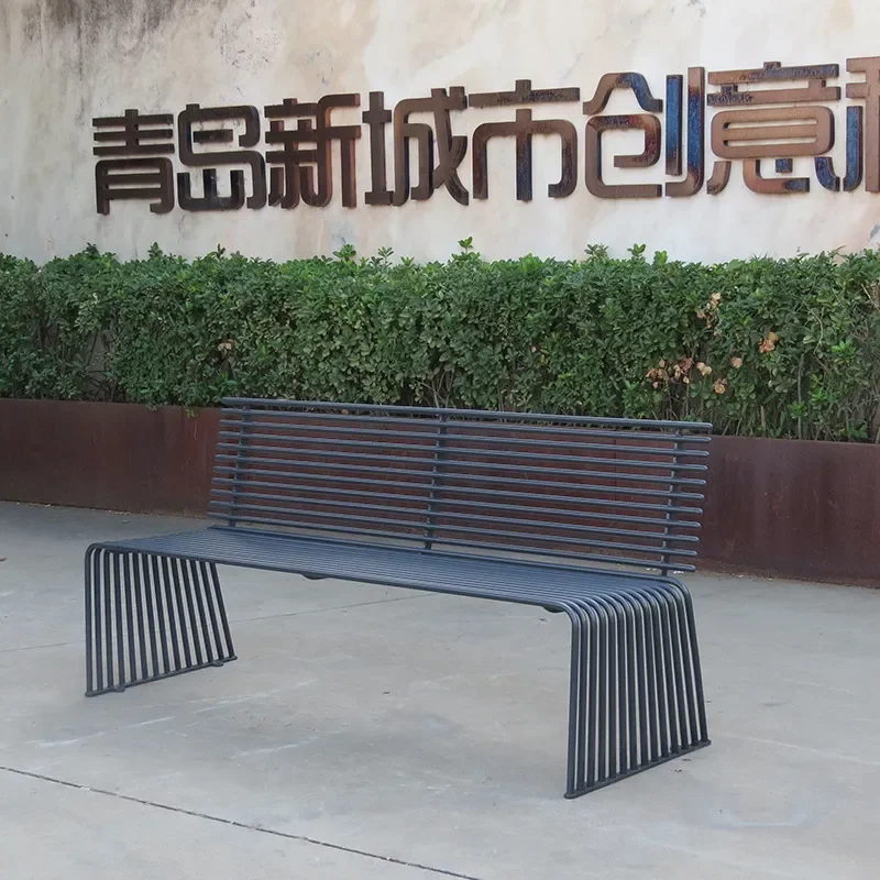 Outdoor Iron Pipe Park Chair Square Commercial Landscape Seat Community Scenic Leisure Benches Batch Customization