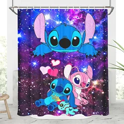 Disney Stitch Cartoon Cute 100% Polyester Full Luxury Shower Screen Bath Kids Gift Anime Hook Up Accessories Bathroom Sets