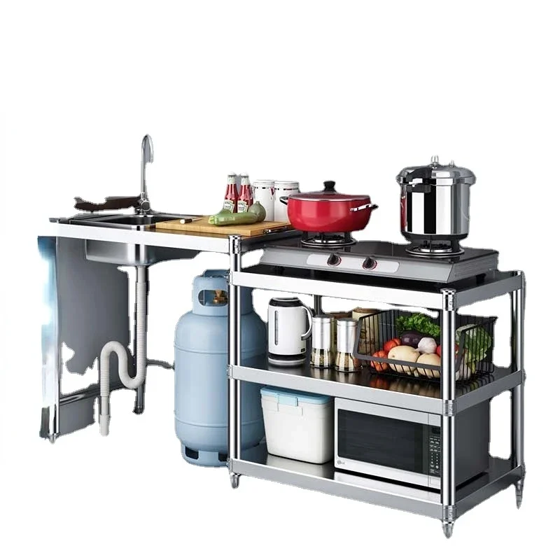 Kitchen Stainless Steel Sink with Shelf Rental Room Kitchen Stove Rack Washing and Cutting Integrated Gas Tank Gas Stove Rack