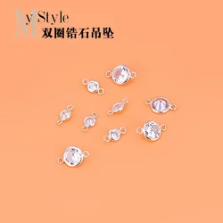 5PCS 925 sterling silver inset zircon double ring Link pendant Hand DIY bracelet earrings accessory