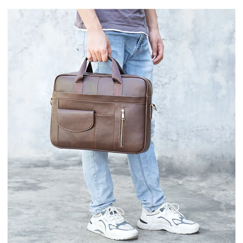 Neue Männer Rindsleder Aktentasche Herren große Umhängetasche Vintage Dokument Schulter männliche Tasche Büro Handtasche für Männer Attache Fall