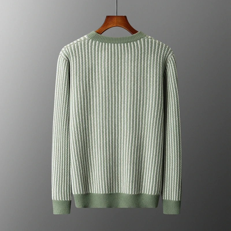 New 100% Pure Wool Cashmere Men's O-neck Pullover 2025 Autumn/Winter Thousand Bird Grid Pattern Tops Casual Thick Fashion Jacket