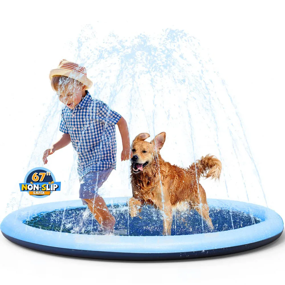 150/170cm Summer Lawn Pet Water Game Play Mat Outdoor Splash Mat for Dogs Pool Games Toy Sprinkle Splash Water Toy Bath Pad