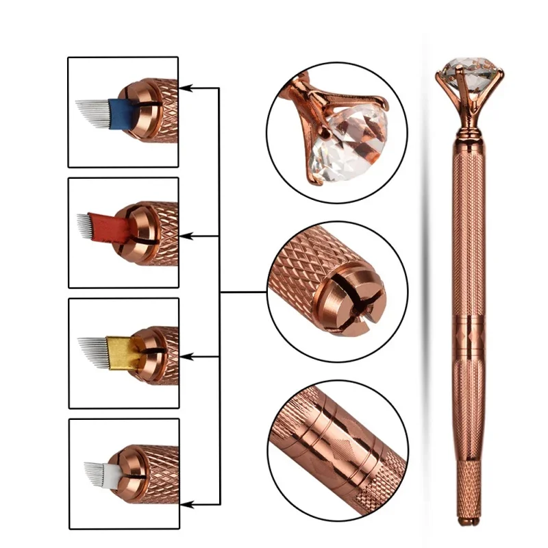 1pc Eyebrow Manual Pen Microblading Tattoo Machine for Permanent Makeup Eyebrow Lip Embroidery Munsu Tebori with Crystal Diamond