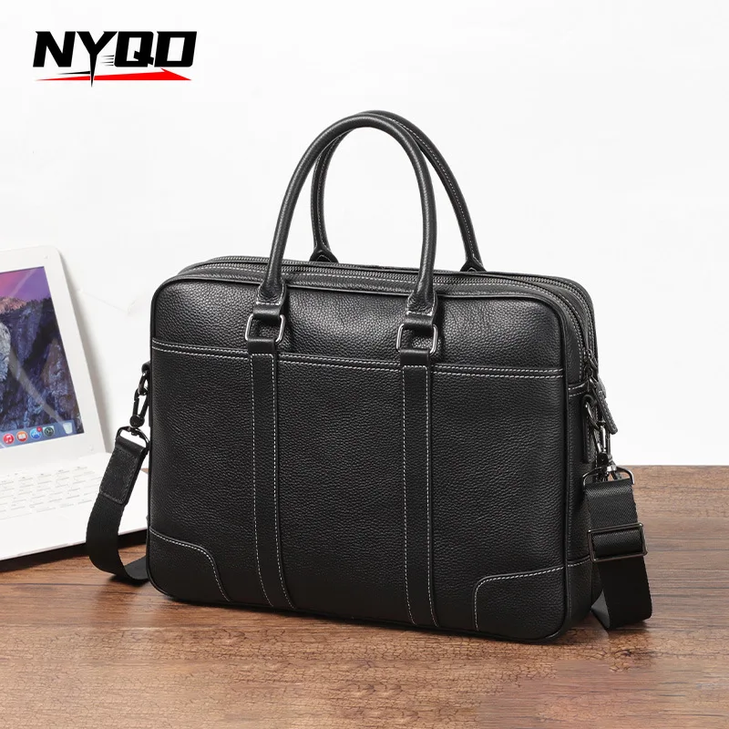 Men Laptop Briefcase Multiple Compartment Genuine Leather Business Handbag Large Capacity Shoulder Office Work Bag Сумка Мужская