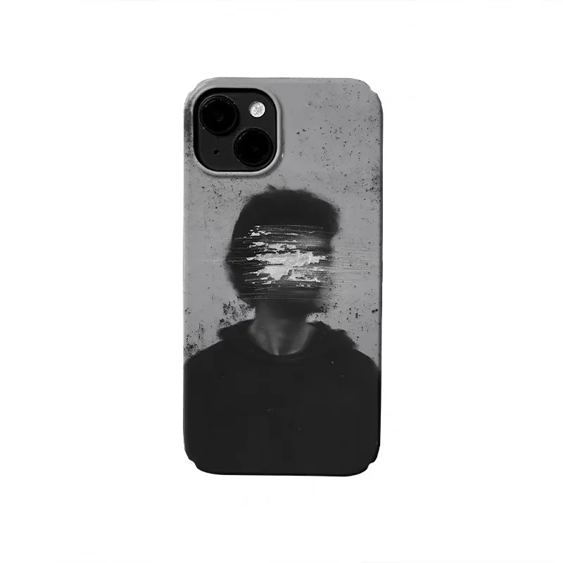 

Ins Black Scratched Portrait Phone Case for IPHONE 17 Air 16E 15 PROMAX 14 Plus 13 12 MINI 11 PRO 16Plus XR Acrylic Phone Cover