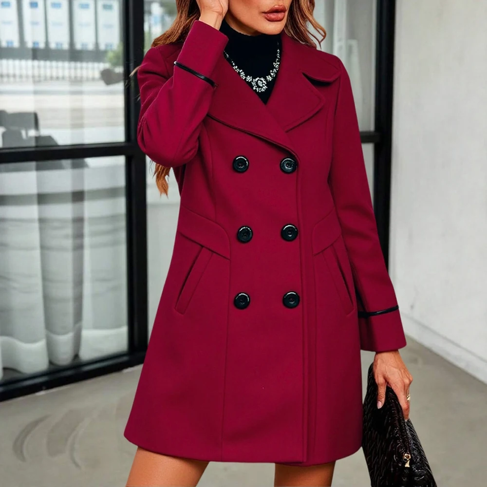 

Women's Street Style Coats 2025 Structured Double-Breasted Silhouette with Lapel Collar and Contrast Trim Details