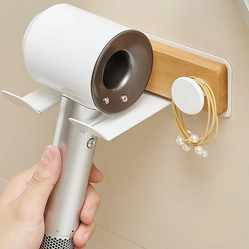 No Punching Hair Dryer Holder Wall Mounted Blow Dryer Organizer Holder Rack Multifunctional Bathroom Shelf Storage Accessory