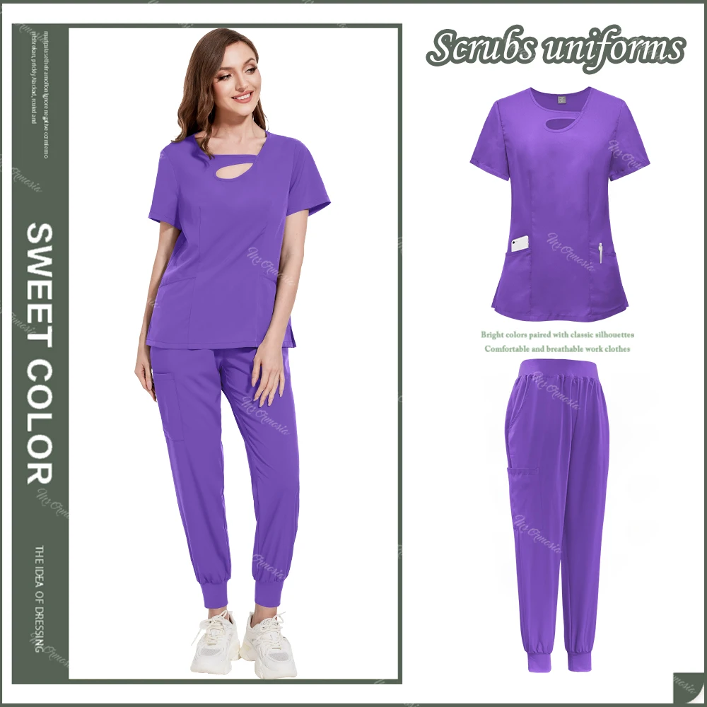 Uniforme cirúrgico para mulheres, Uniforme médico, Conjunto de esfrega, Top e calça, Enfermeira Workwear, Macacão clínico, Salão de beleza