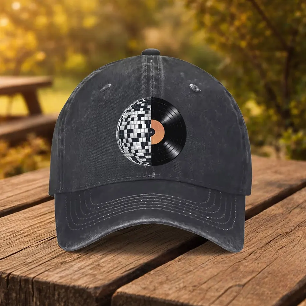 Retro Disco Record Print Baseball Cap Suitable for Men & Women, Lightweight Duckbill Cap with Iconic Vinyl, Machine Washable for