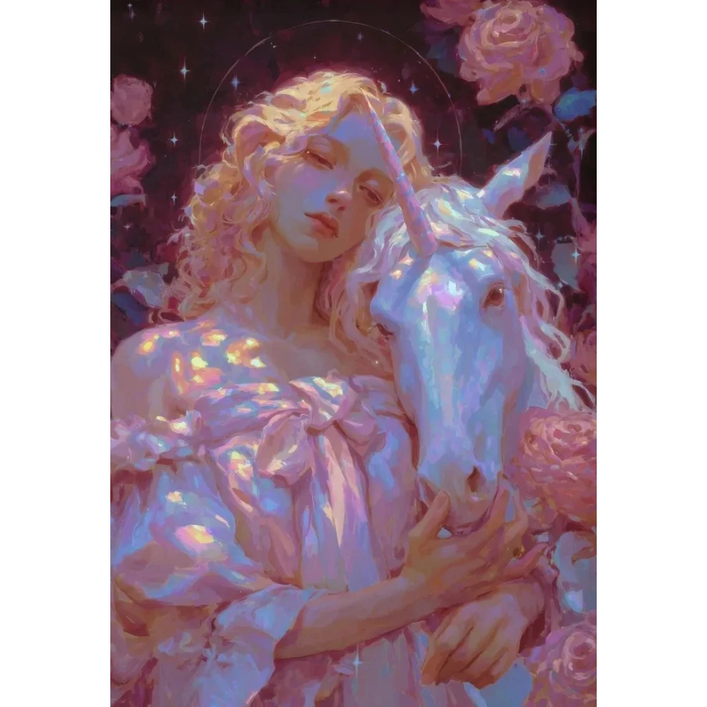 Jigsaw Puzzle Adult - Dreamy Fantasy Lady Unicorn Floral Oil