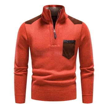 Suéter de lana de alta calidad para hombre, camisetas con media cremallera, sudaderas Y2K de cuello alto para otoño e invierno, jerséis, polos marrones para hombre
