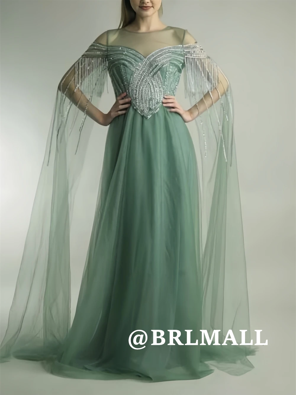 

BRLMALL Silver Appliques Evening Dresses for Women 2025 Sheer Zipper Back Long Tulle Prom Dress Wedding party Gown Mother Dress